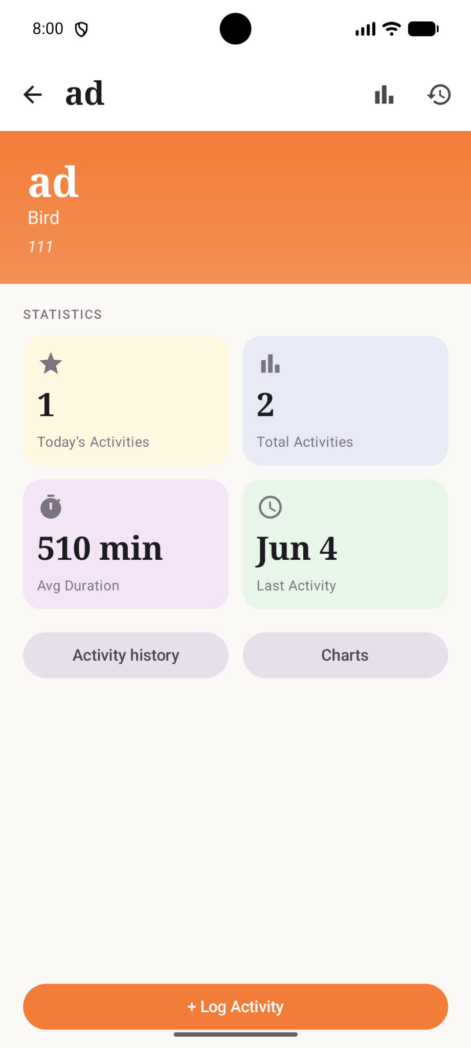 Pet Tracker activity details